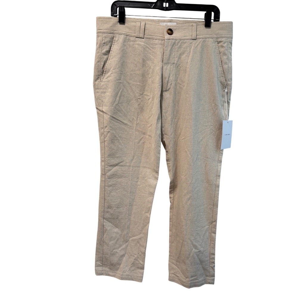 I Love Ugly Linen Slim Kobe Pant Bone Beige Tan Trousers Large NWT 22098052L
